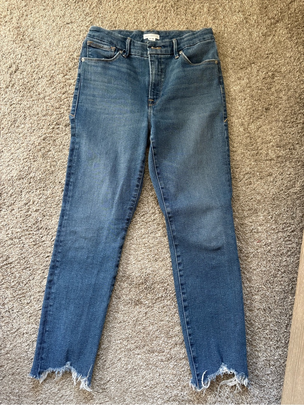 Good American Classic High-Rise Blue Women’s Jeans - Raw Hem - Skinny Leg